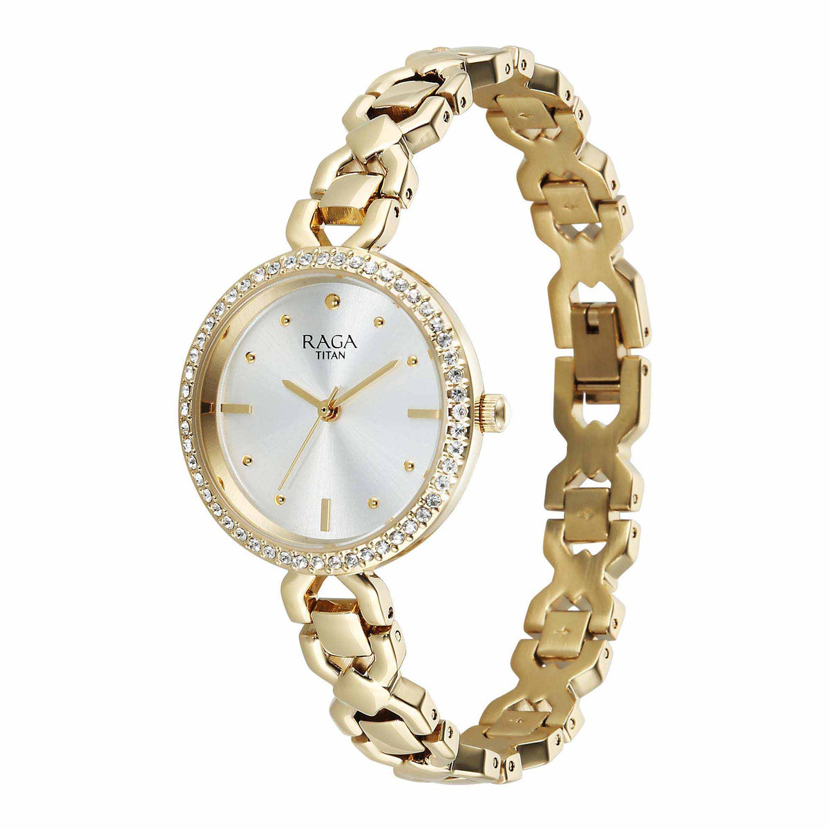 Titan Raga Silver Dial Gold Metal Strap Analog Watch for Women