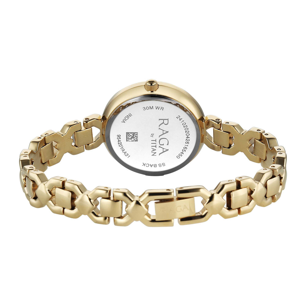 Titan Raga Silver Dial Gold Metal Strap Analog Watch for Women