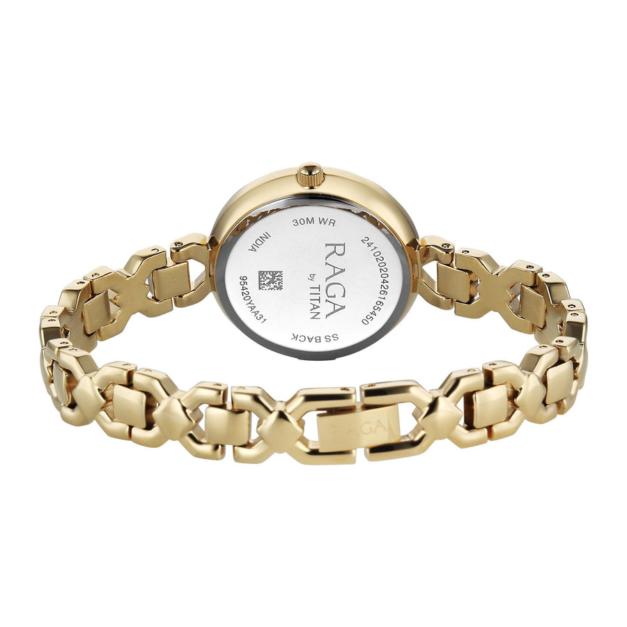 Titan Raga Silver Dial Gold Metal Strap Analog Watch for Women