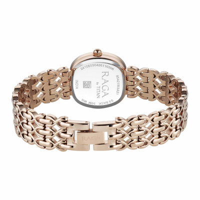 Titan Raga Mother of Pearl Shaped Dial Rose Gold Metal Strap Analog Watch for Women