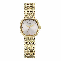 Titan Raga Mother of Pearl Shaped Dial Gold Metal Strap Analog Watch for Women