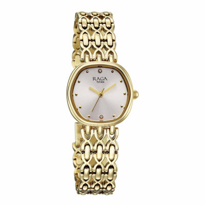 Titan Raga Mother of Pearl Shaped Dial Gold Metal Strap Analog Watch for Women