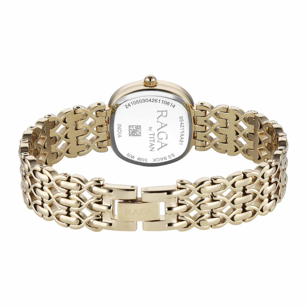 Titan Raga Mother of Pearl Shaped Dial Gold Metal Strap Analog Watch for Women