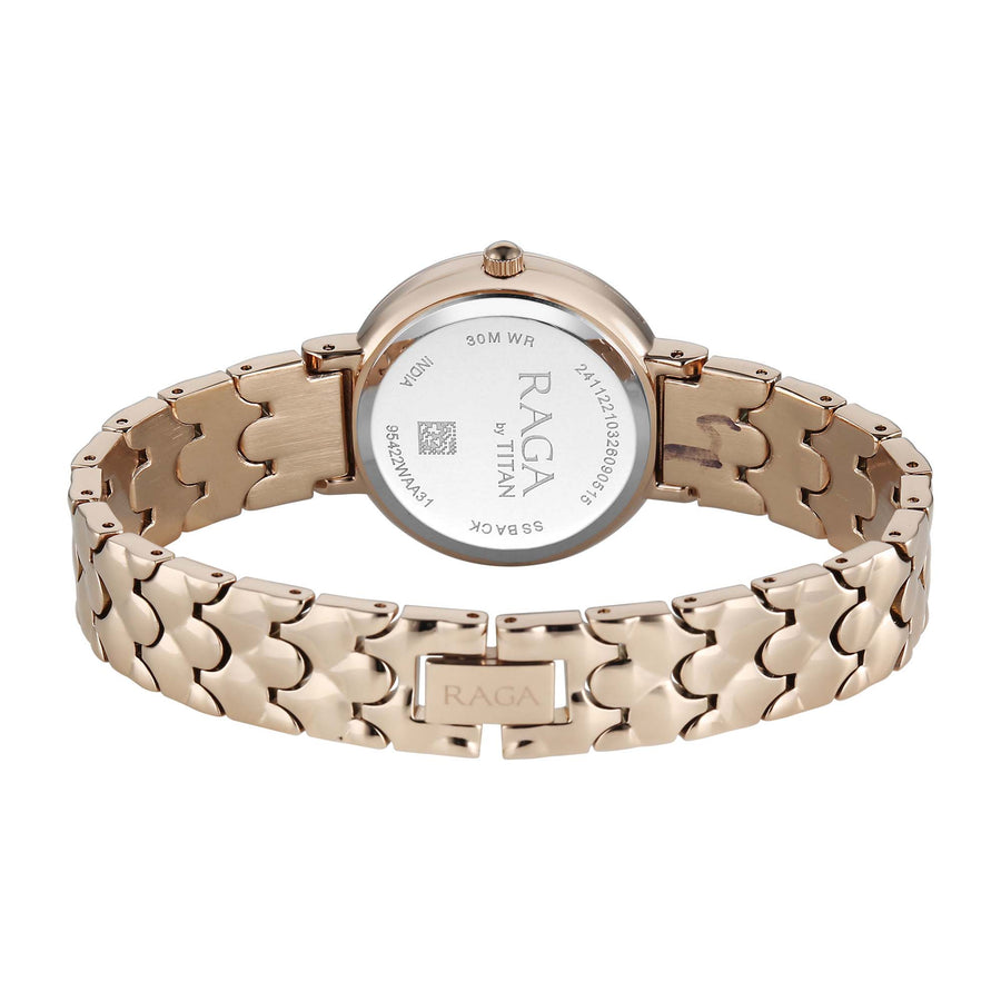 Titan Raga Mother of Pearl Dial Rose Gold Metal Strap Analog Watch for Women