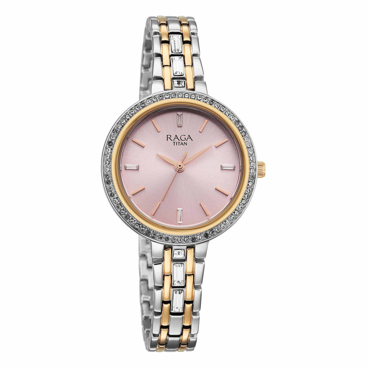 Titan Raga Pink Dial Two Toned Metal Strap Analog Watch for Women