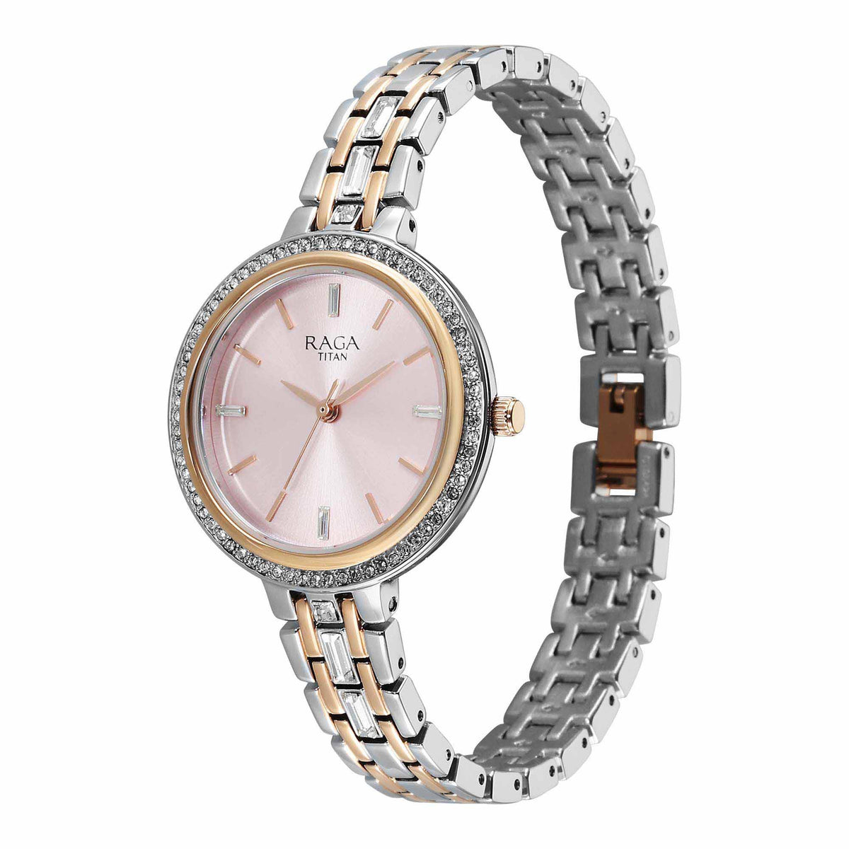 Titan Raga Pink Dial Two Toned Metal Strap Analog Watch for Women