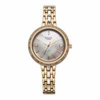 Titan Raga Mother of Pearl Dial Rose Gold Metal Strap Analog Watch for Women