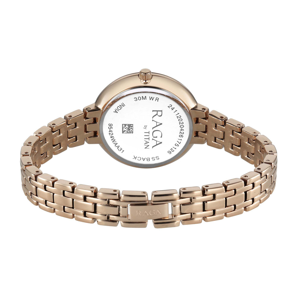 Titan Raga Mother of Pearl Dial Rose Gold Metal Strap Analog Watch for Women
