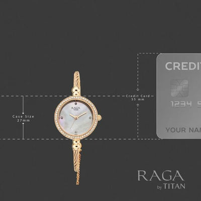 Titan Raga White Dial Rose Gold Metal Strap Analog Watch For Women