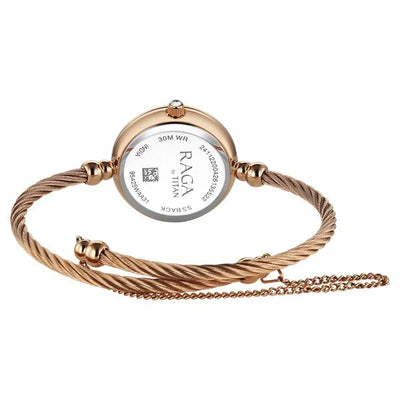 Titan Raga White Dial Rose Gold Metal Strap Analog Watch For Women