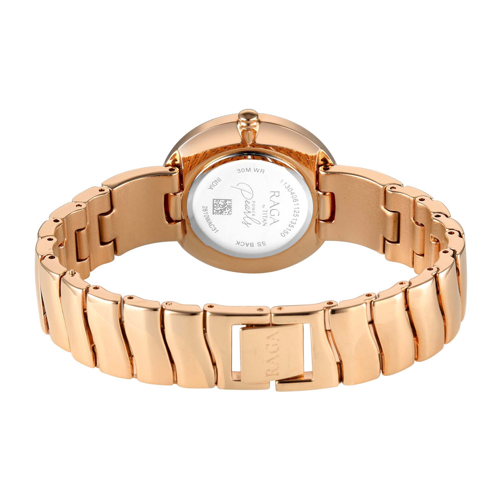 Titan Raga Mother of Pearl Dial Rose Gold Metal Strap Analog Watch for Women