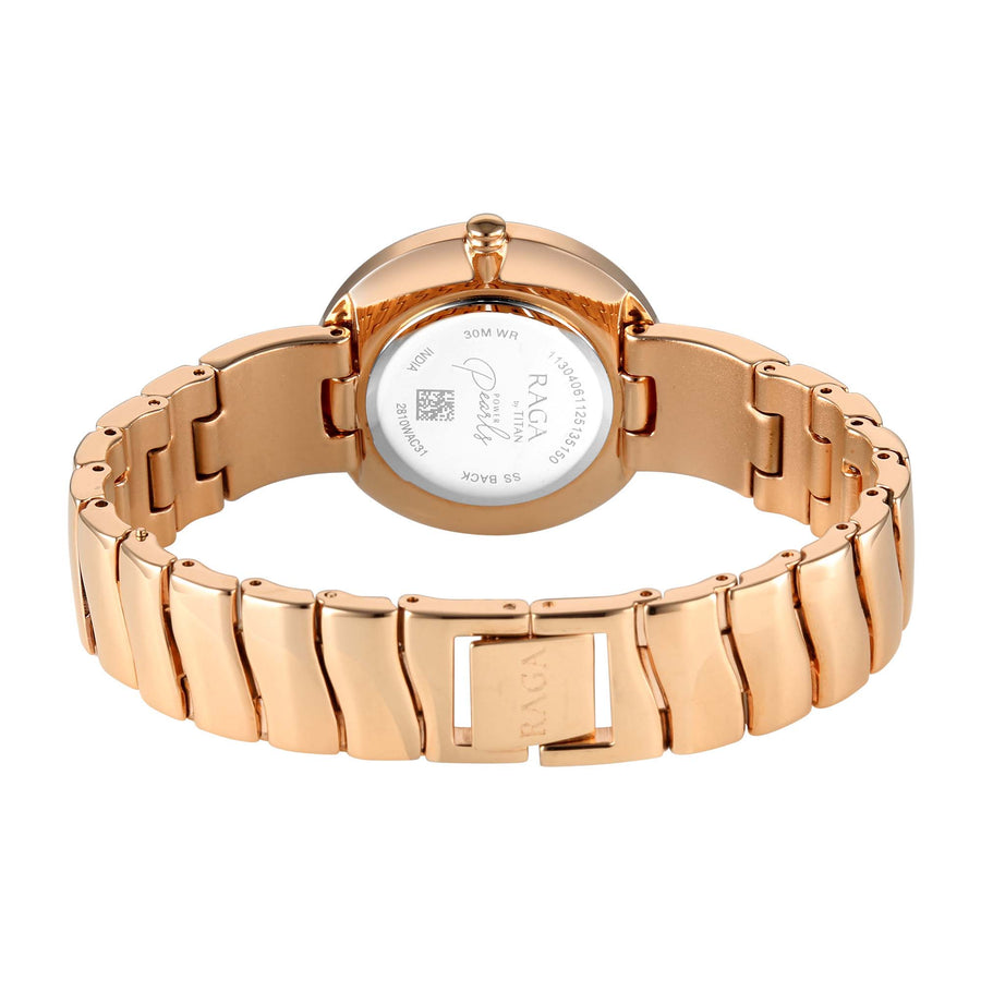Titan Raga Mother of Pearl Dial Rose Gold Metal Strap Analog Watch for Women