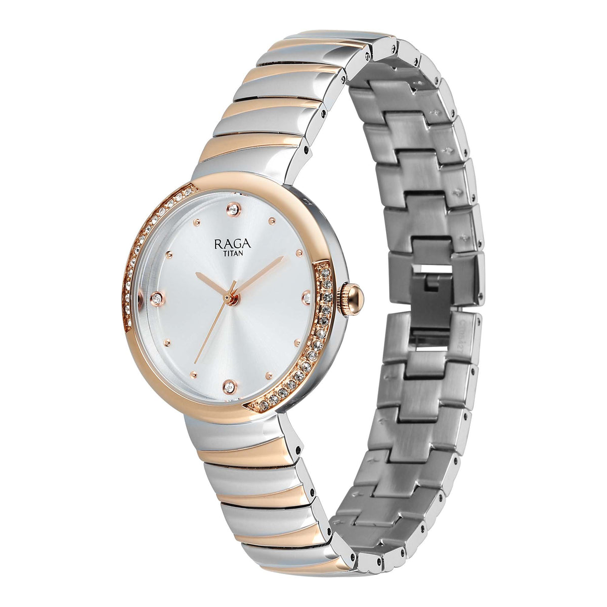 Titan Raga Silver Dial Two Toned Metal Strap Analog Watch for Women