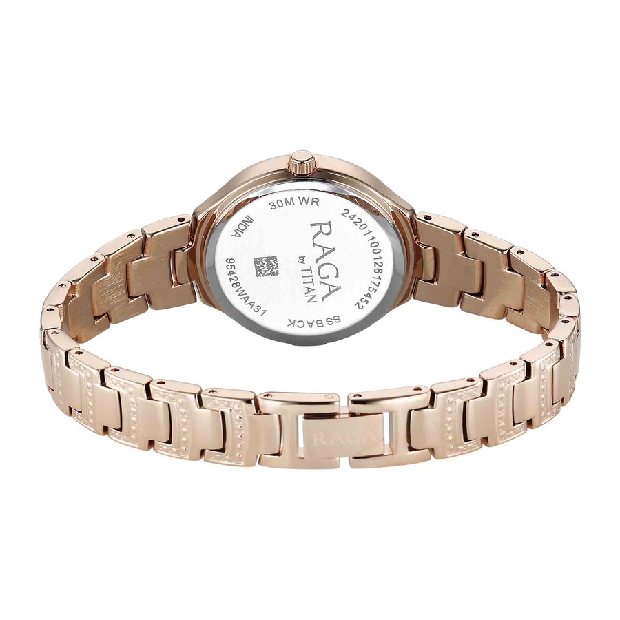 Titan Raga Pink Dial Rose Gold Metal Strap Analog Watch For Women