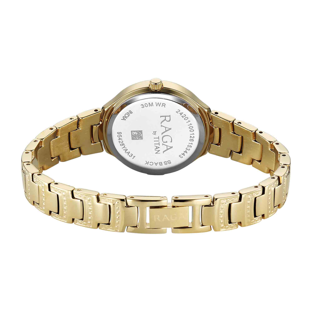 Titan Raga Green Dial Gold Metal Strap Analog Watch For Women