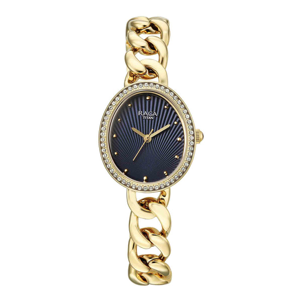 Titan Raga Blue Shaped Dial Gold Metal Strap Analog Watch For Women