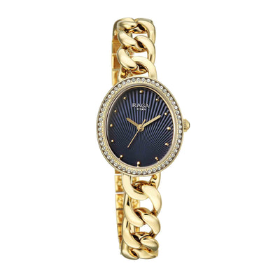 Titan Raga Blue Shaped Dial Gold Metal Strap Analog Watch For Women