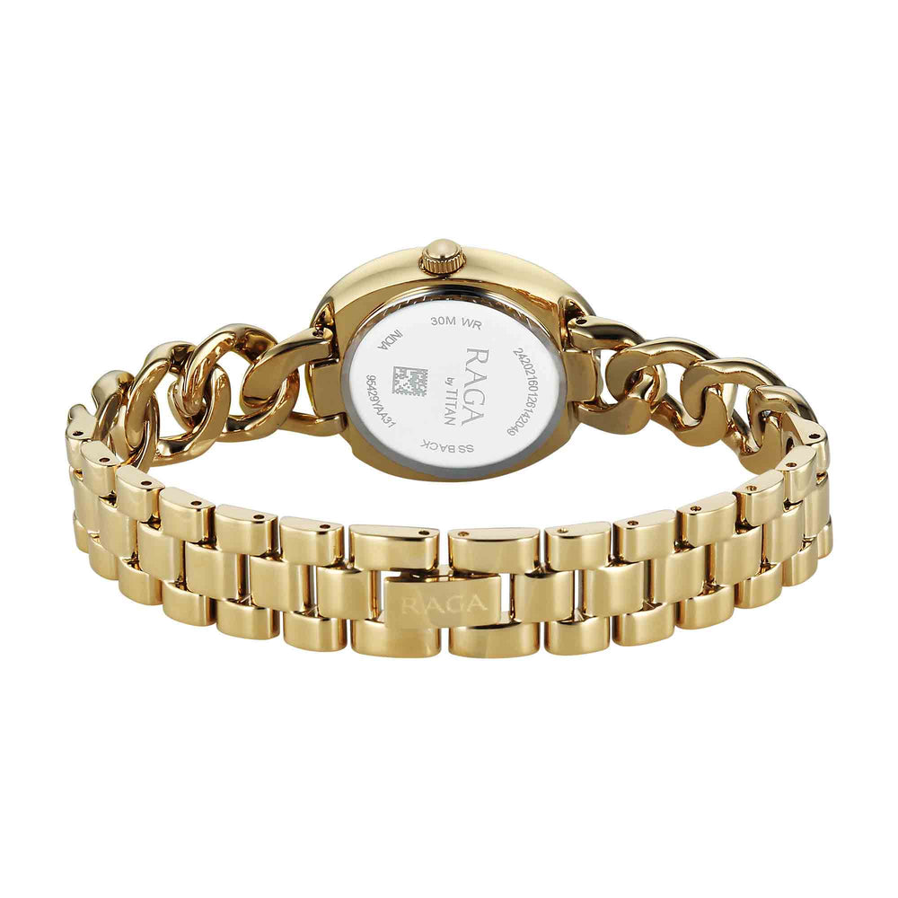 Titan Raga Blue Shaped Dial Gold Metal Strap Analog Watch For Women
