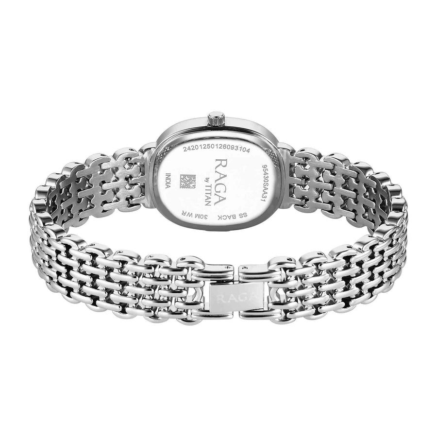 Titan Raga Pink Shaped Dial Silver Metal Strap Analog Watch For Women
