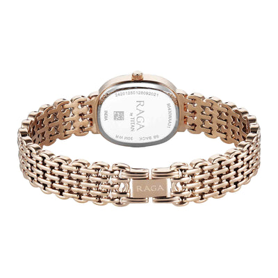 Titan Raga Silver Shaped Dial Rose Gold Metal Strap Analog Watch For Women