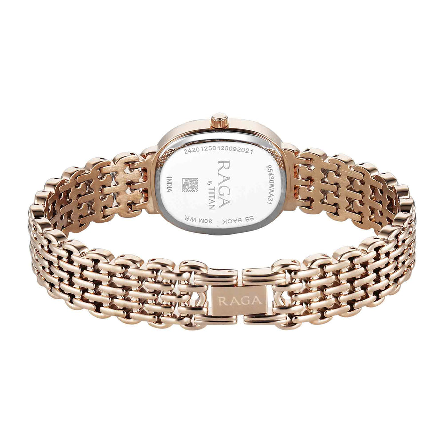 Titan Raga Silver Shaped Dial Rose Gold Metal Strap Analog Watch For Women