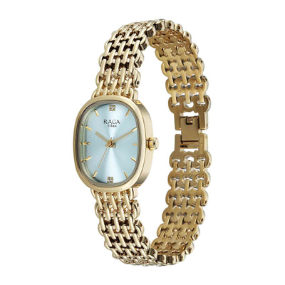 Titan Raga Blue Shaped Dial Gold Metal Strap Analog Watch For Women