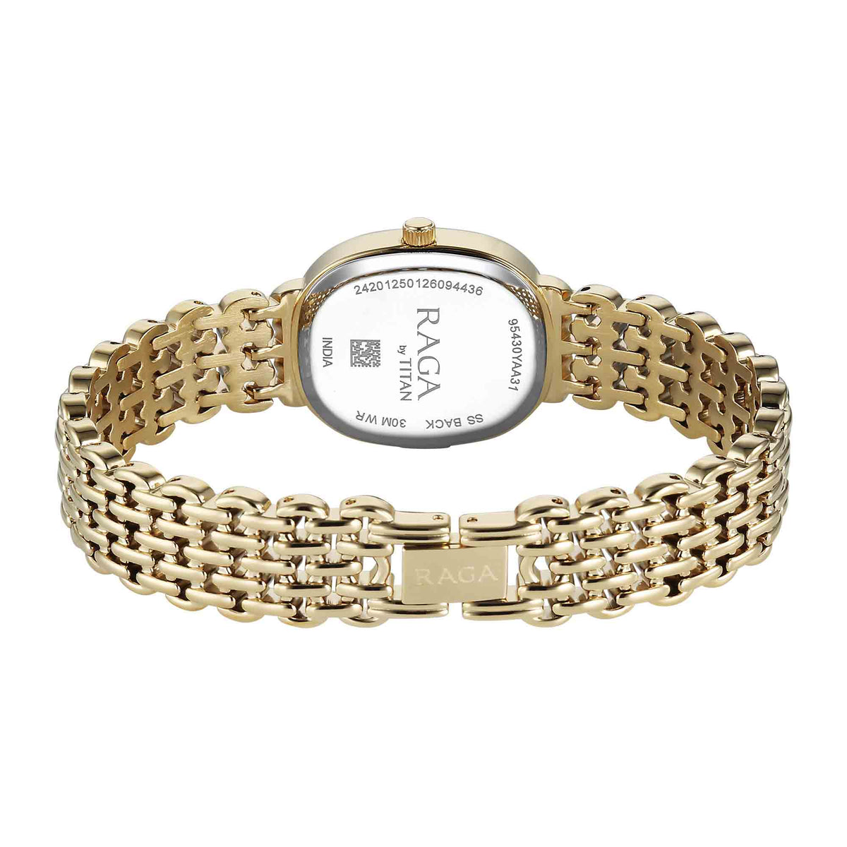 Titan Raga Blue Shaped Dial Gold Metal Strap Analog Watch For Women