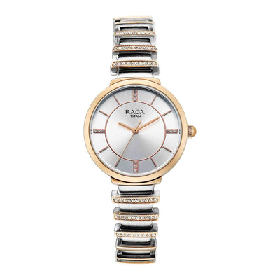 Titan Raga Silver Dial Two Toned Metal Strap Analog Watch For Women