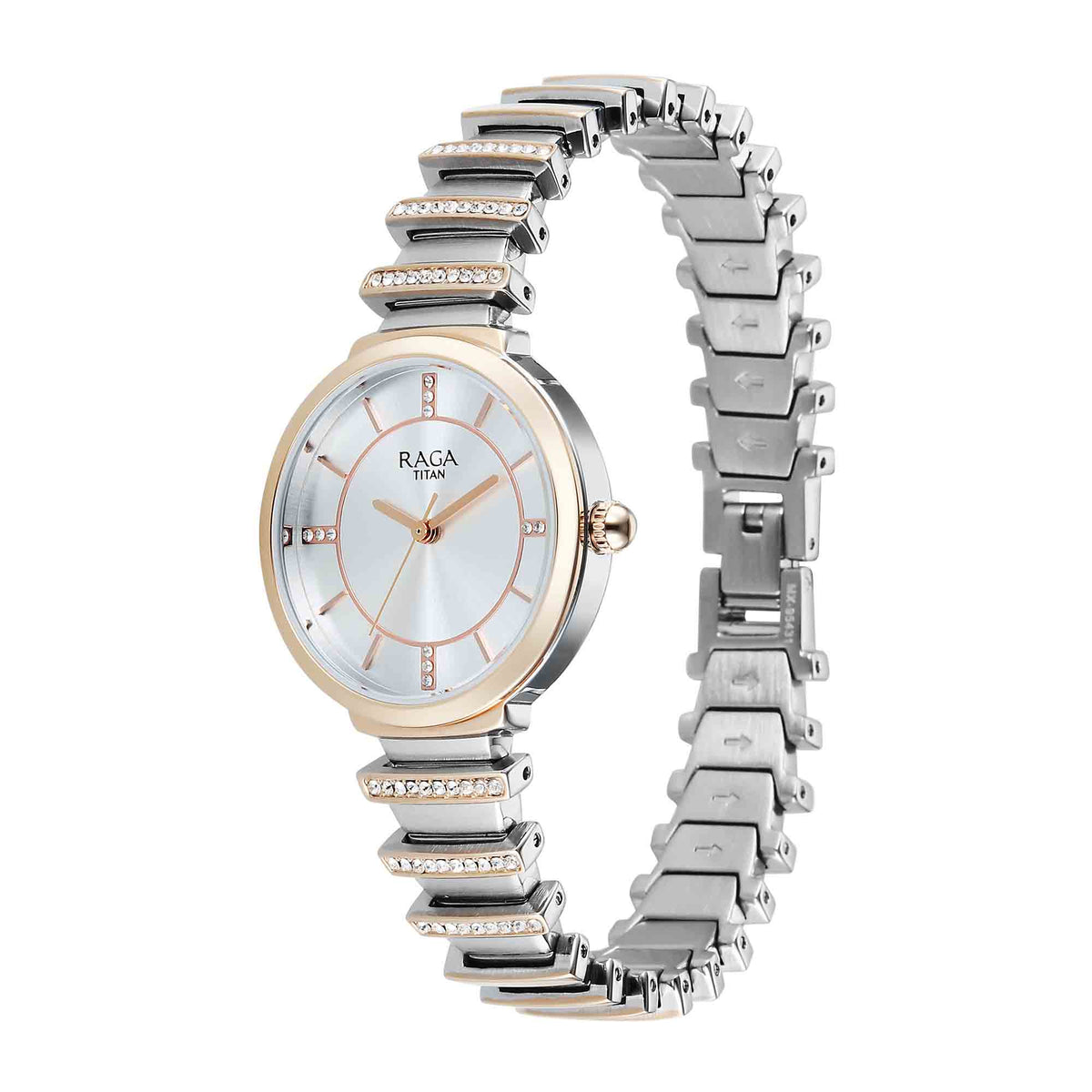 Titan Raga Silver Dial Two Toned Metal Strap Analog Watch For Women