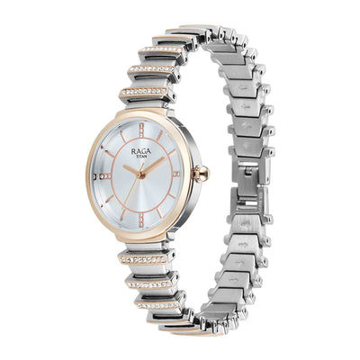 Titan Raga Silver Dial Two Toned Metal Strap Analog Watch For Women