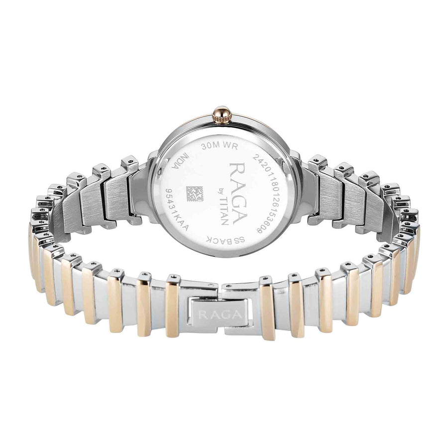Titan Raga Silver Dial Two Toned Metal Strap Analog Watch For Women