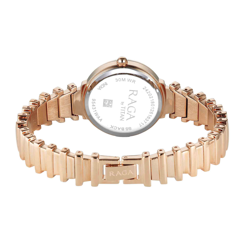Titan Raga Pink Dial Rose Gold Metal Strap Analog Watch For Women