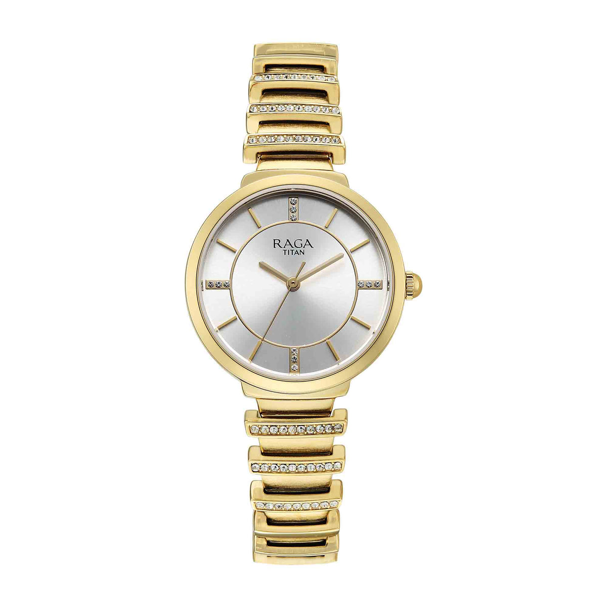 Titan Raga Silver Dial Gold Metal Strap Analog Watch For Women