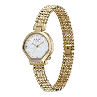 Titan Raga White Shaped Dial Gold Metal Strap Analog Watch For Women