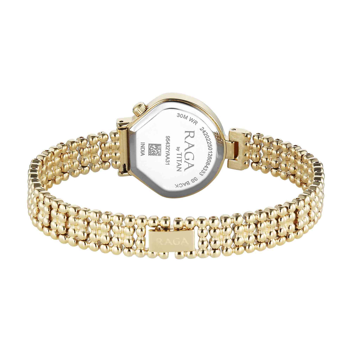 Titan Raga White Shaped Dial Gold Metal Strap Analog Watch For Women
