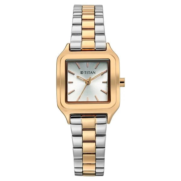 Titan Workwear Silver Square Dial Two Toned Stainless Steel Strap Analog Watch for Women