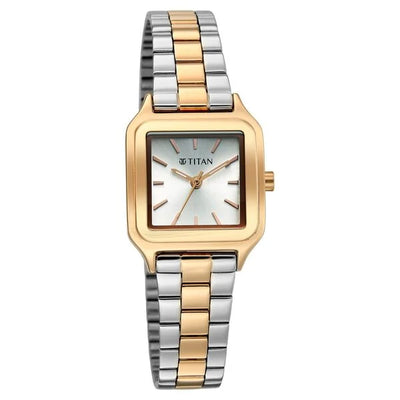 Titan Workwear Silver Square Dial Two Toned Stainless Steel Strap Analog Watch for Women