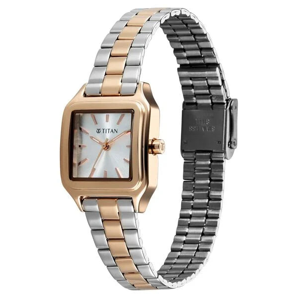 Titan Workwear Silver Square Dial Two Toned Stainless Steel Strap Analog Watch for Women