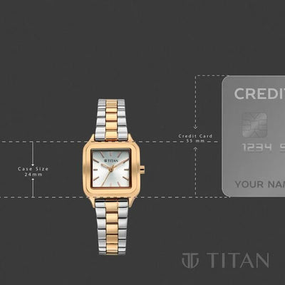 Titan Workwear Silver Square Dial Two Toned Stainless Steel Strap Analog Watch for Women