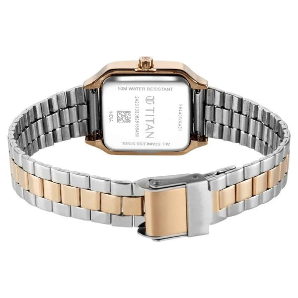 Titan Workwear Silver Square Dial Two Toned Stainless Steel Strap Analog Watch for Women