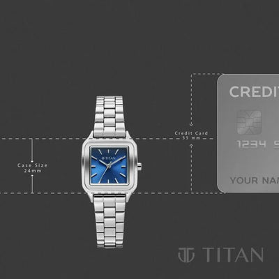Titan Workwear Blue Square Dial Silver Stainless Steel Strap Analog Watch for Women