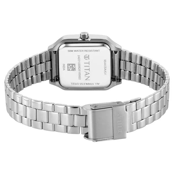 Titan Workwear Blue Square Dial Silver Stainless Steel Strap Analog Watch for Women