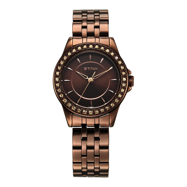 Titan Brown Dial Metal Strap Analog Watch for Women
