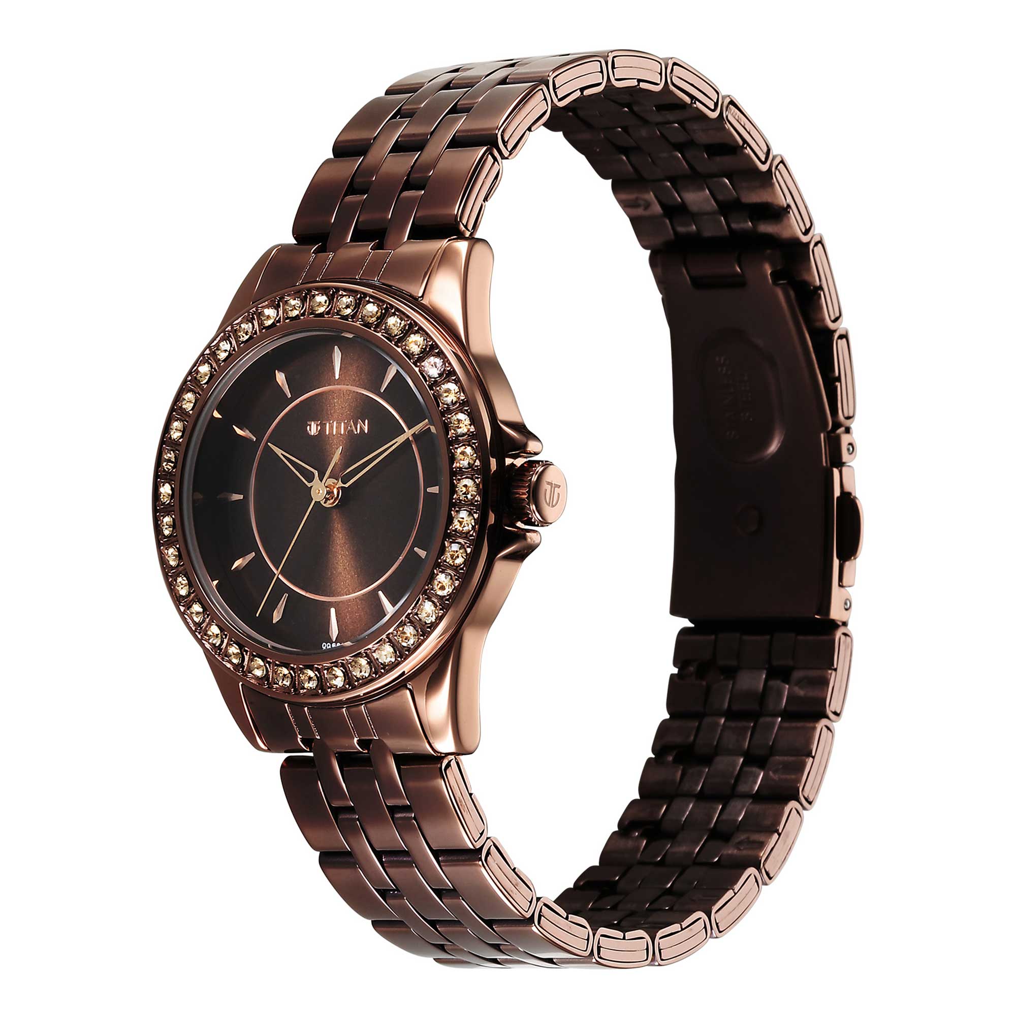 Titan Brown Dial Metal Strap Analog Watch for Women