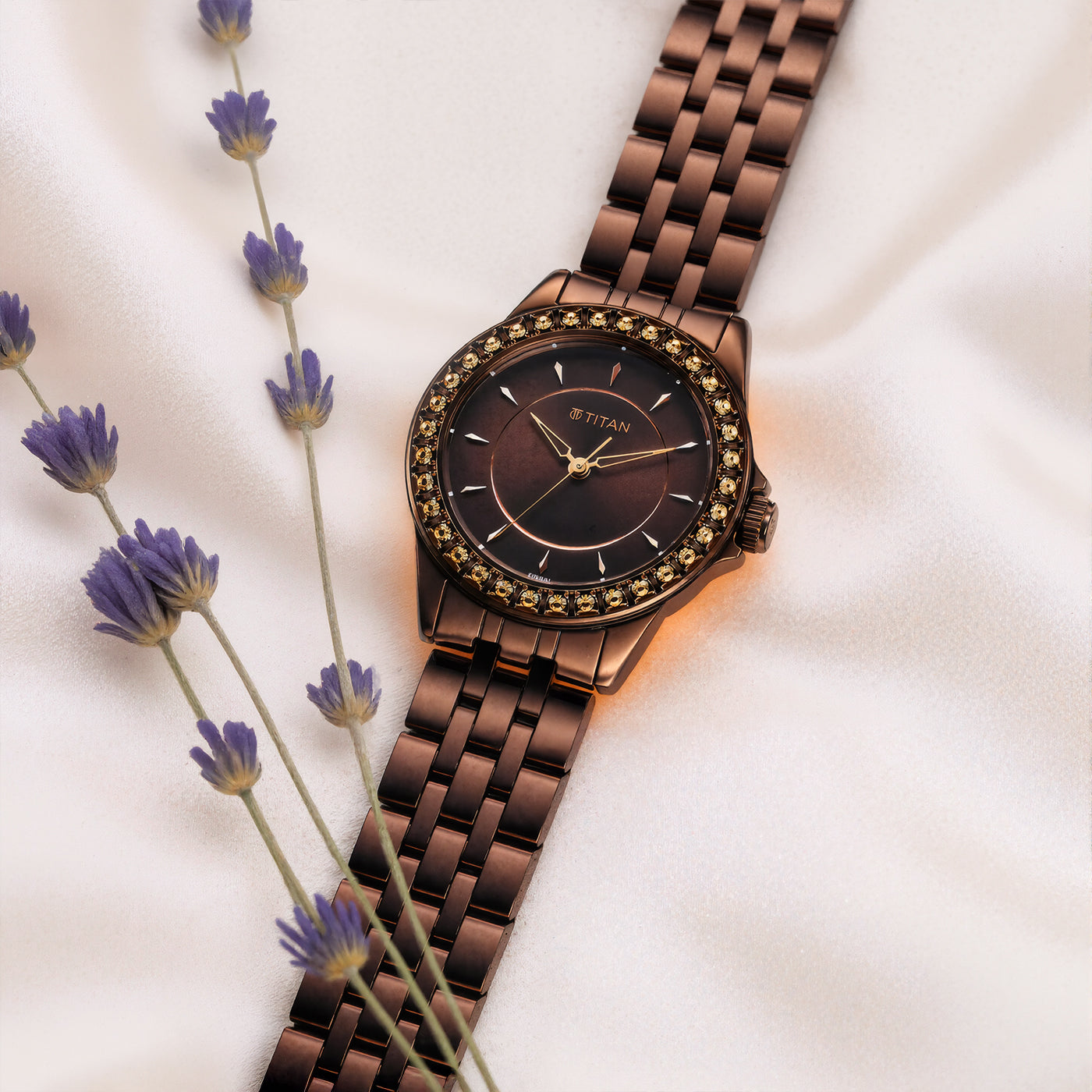 Titan Brown Dial Metal Strap Analog Watch for Women