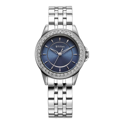 Titan Blue Dia Silver Metal Strap Analog Watch for Women