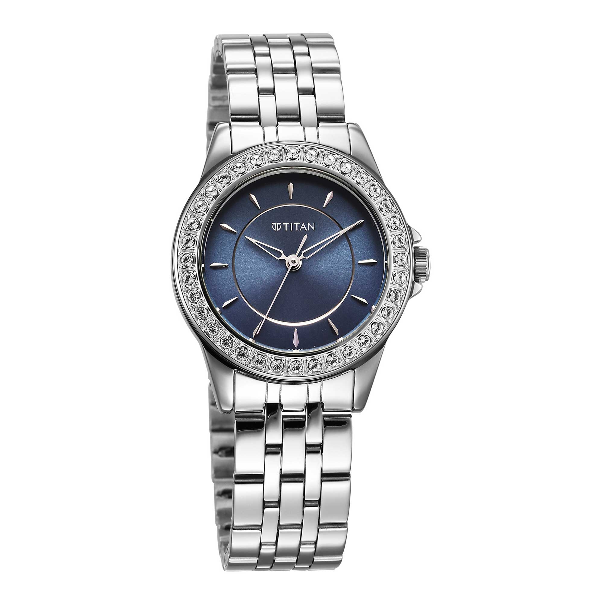 Titan Blue Dial Silver Metal Strap Analog Watch for Women