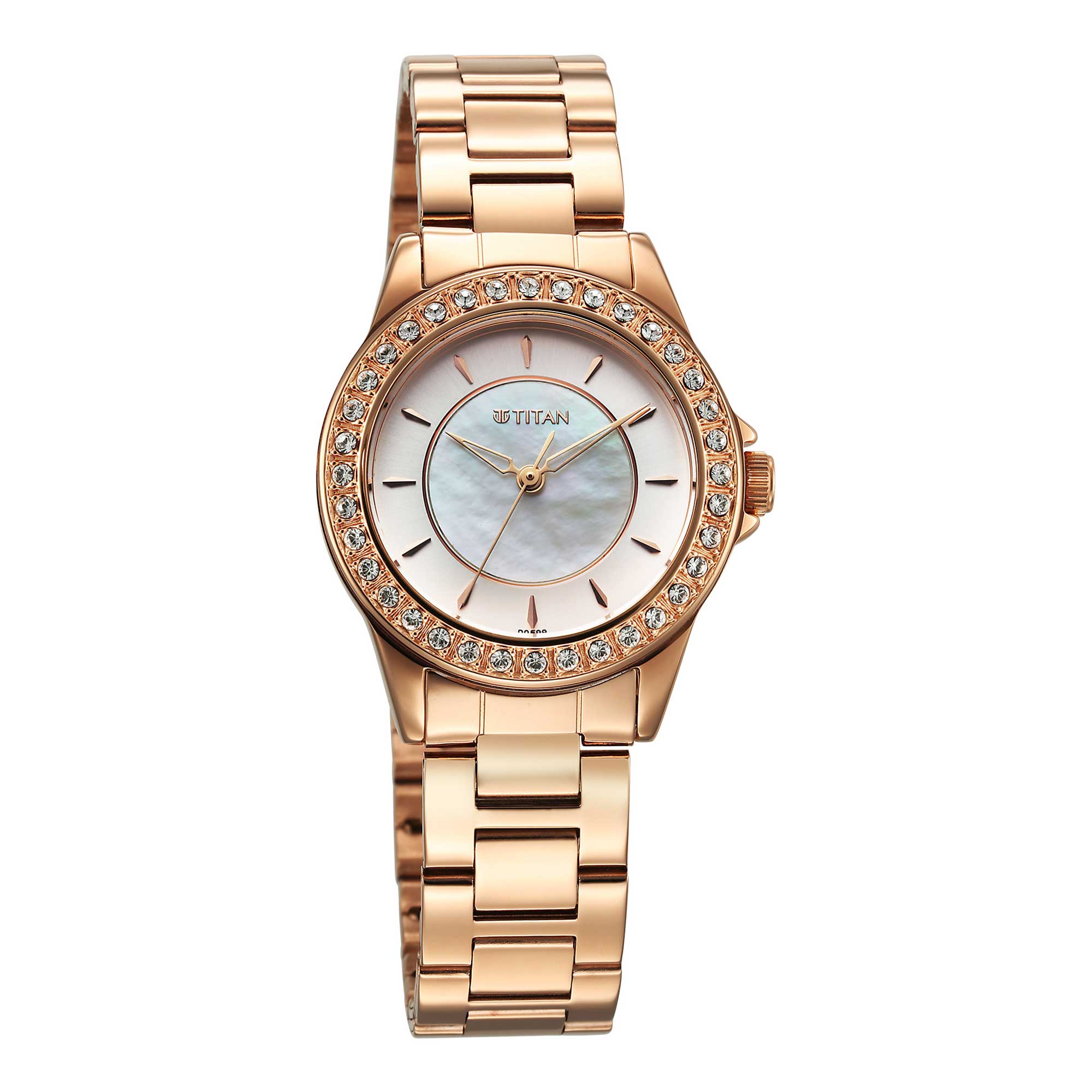 Titan Mother of Pearl Dial Rose Gold Metal Strap Analog Watch for Women