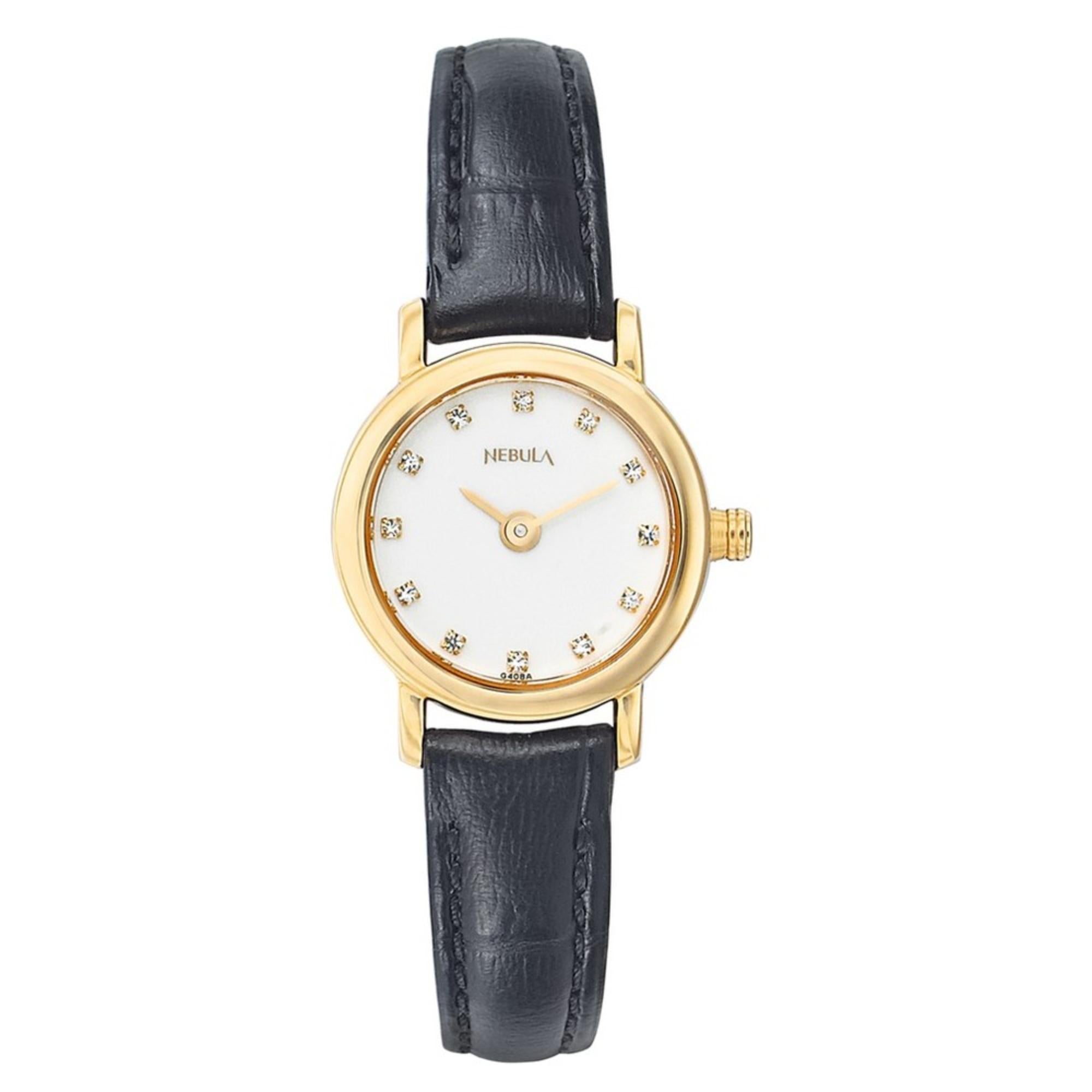 Titan Nebula 18K Gold Dial with Studded Indices Leather Strap Analog Watch for Women