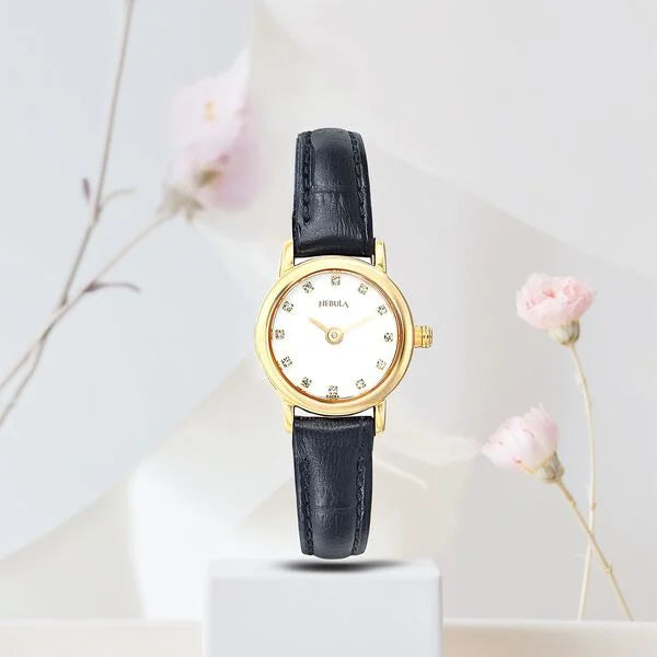 Titan Nebula 18K Gold Dial with Studded Indices Leather Strap Analog Watch for Women
